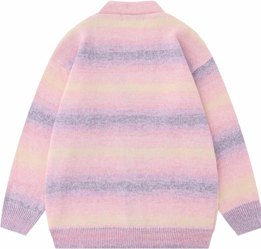 Sweaters | Bakyarder Women'S Y2K Color-Block Striped V Neck Button Down Open Front Cardigan Sweater