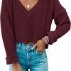 Sweaters | MIROL Mirol Women'S Waffle Knit Cropped Top V Neck Long Sleeve Pullover Sweater Casual Solid Crop Sweatshirts