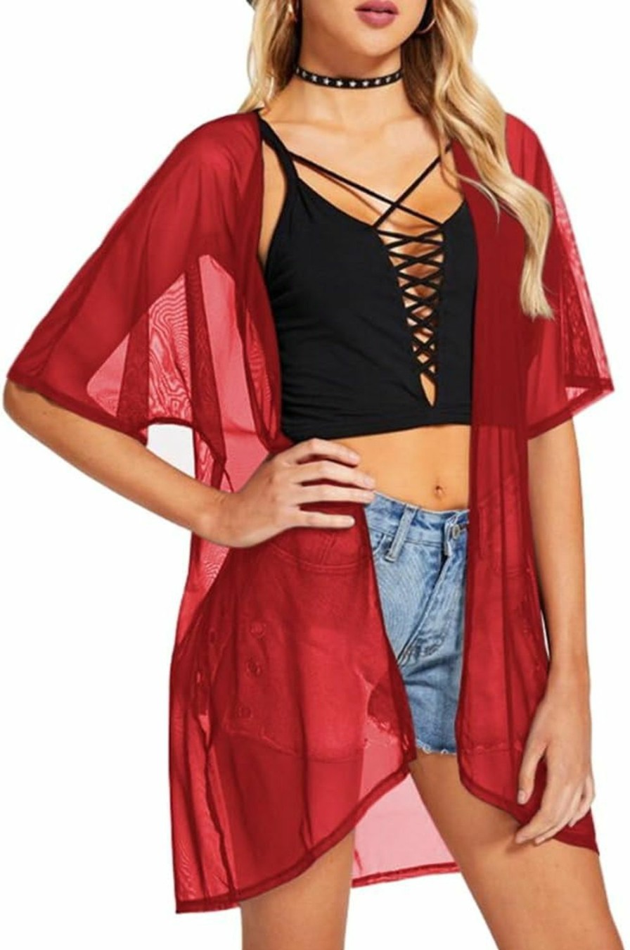 Sweaters | BelleLovin Bellelovin Sheer Cardigans For Women Half Sleeve Open Front Mesh Kimono Coverups