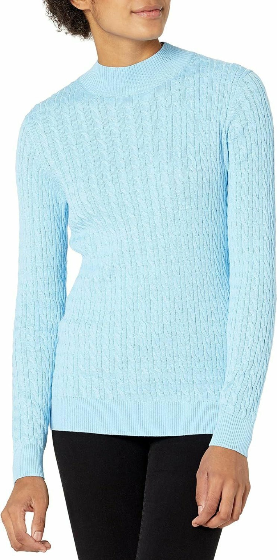 Sweaters | Amazon Essentials Amazon Essentials Women'S Classic-Fit Lightweight Cable Long-Sleeve Mock Neck Sweater