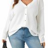 Sweaters | Verdusa Verdusa Women'S Plus Size Button Front Cardigan Long Sleeve V Neck Waffle Knit Top