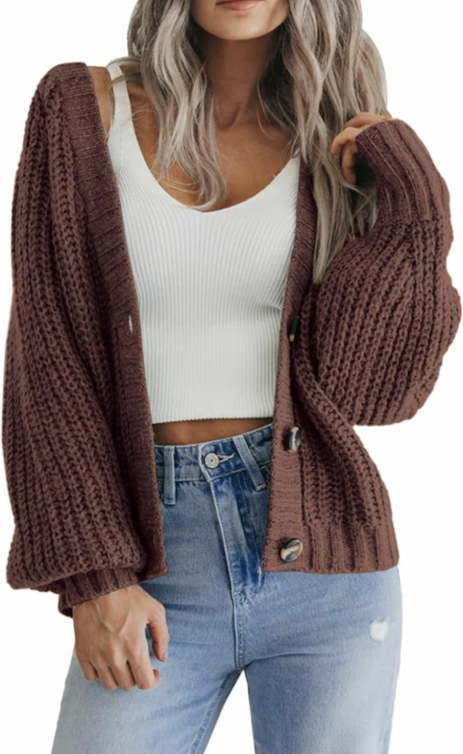 Sweaters | Zeagoo Zeagoo Women'S 2024 Fall Chunky Knit Cardigans Open Front Long Sleeve V Neck Button Loose Cardigan Sweaters