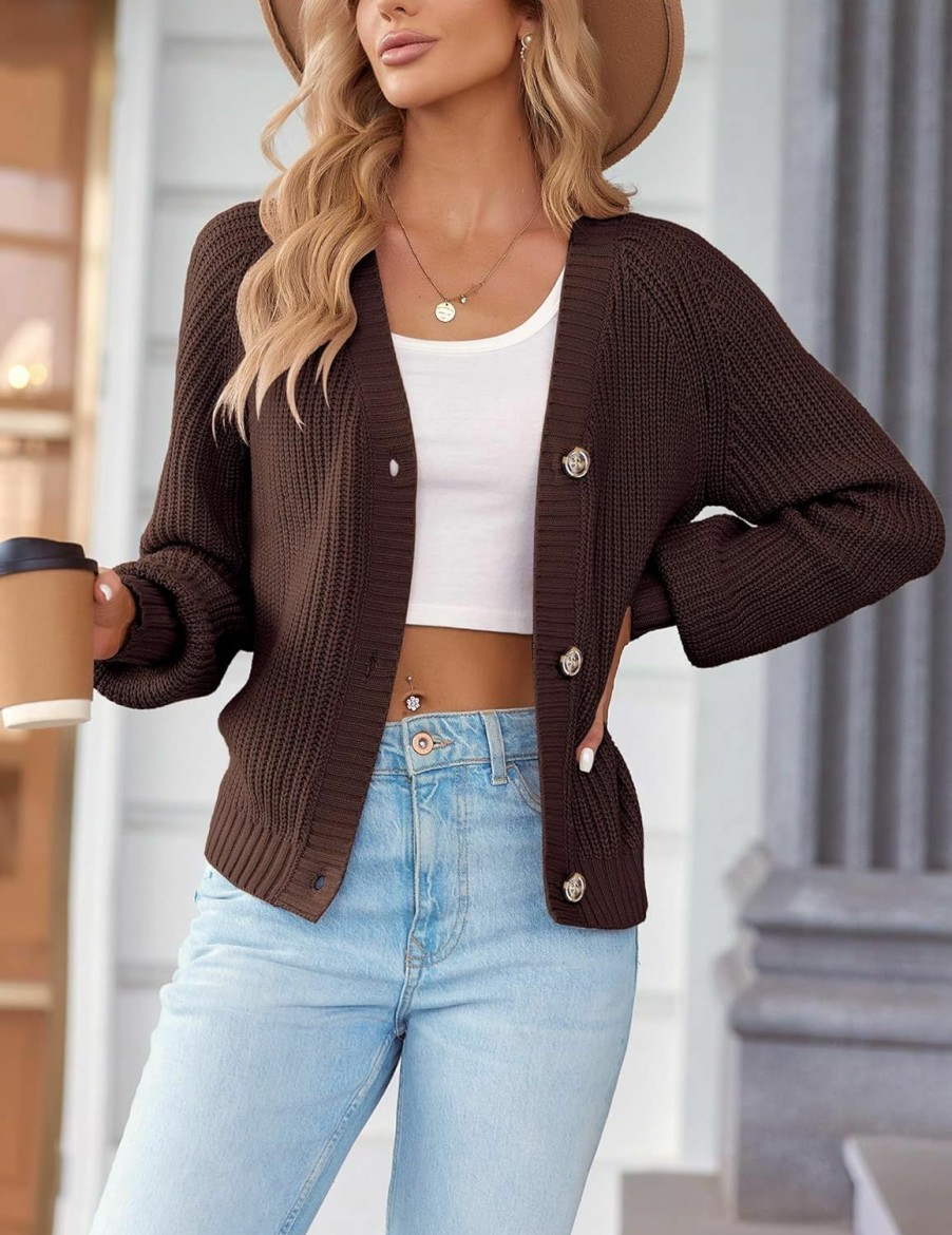 Sweaters | Zeagoo Zeagoo Women'S 2024 Fall Chunky Knit Cardigans Open Front Long Sleeve V Neck Button Loose Cardigan Sweaters