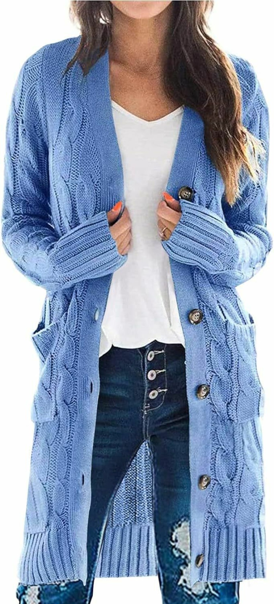 Sweaters | PRETTYGARDEN Prettygarden Long Sleeve Cable Knit Long Cardigan For Women 2023 Fall Winter Chunky Open Front Button Sweaters With Pockets