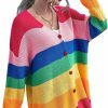 Sweaters | Floerns Floerns Women'S Rainbow Striped Print Button Front Long Sleeve Cardigan Sweater