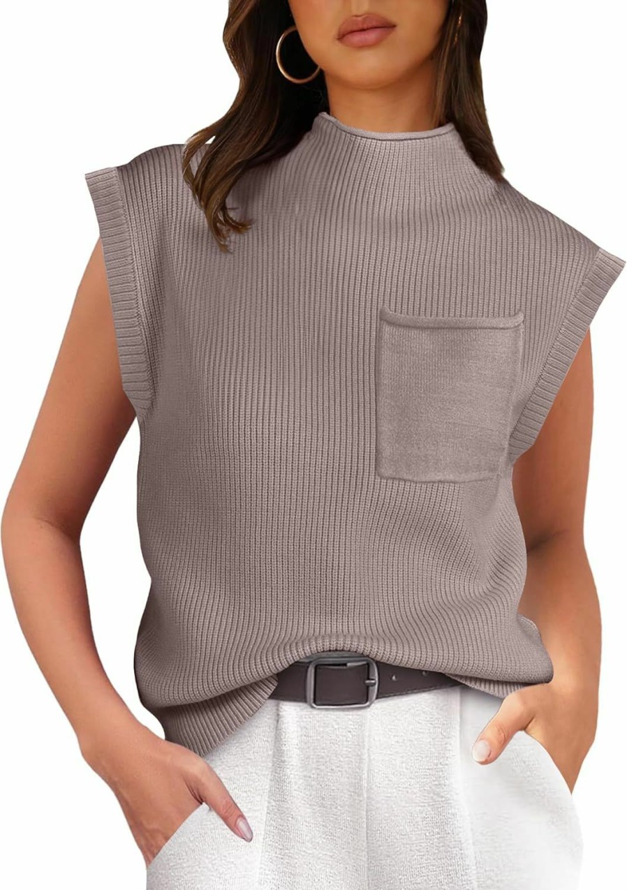 Sweaters | AGSEEM Womens Tops Casual Summer Mock Neck Sleeveless Sweaters Vest Knit Blouses Tank Tops