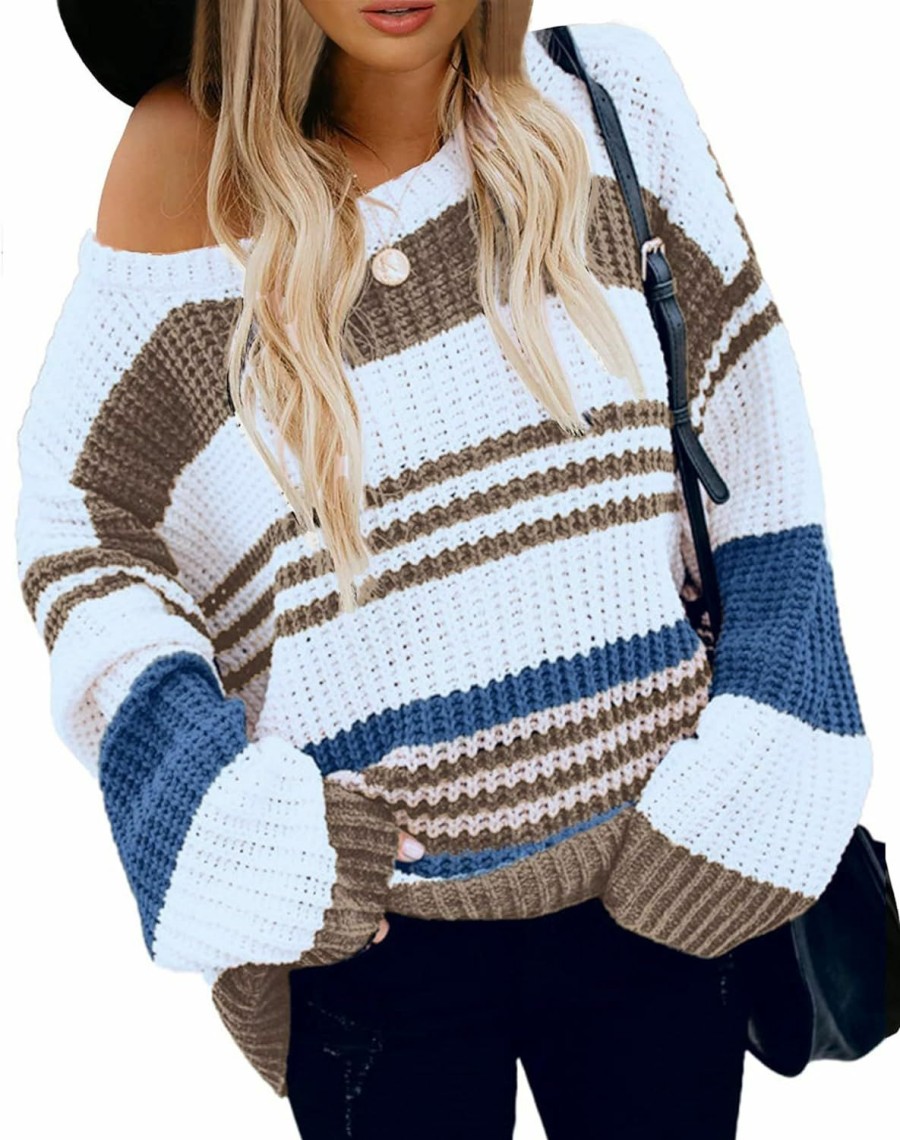 Sweaters | KIRUNDO Kirundo Women'S 2024 Fall Winter Striped Color Block Short Sweater Long Sleeve Crew Neck Casual Loose Knit Pullover Tops