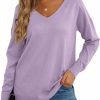 Sweaters | GRECERELLE Grecerelle Women'S V-Neck Long Sleeve Side Split Loose Casual Knit Pullover Sweater Blouse