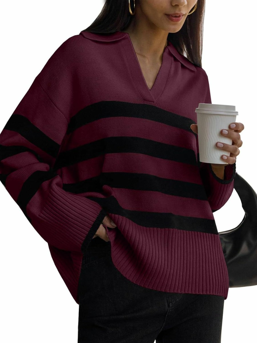 Sweaters | LILLUSORY Lillusory Fall Womens Striped Fashion 2023 Sweaters Collared Oversized Outfits Knit Pullover Tunic Tops