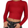 Sweaters | REORIA Reoria Women'S Trendy Fall Crew Neck Cropped Sweater Long Sleeve Ribbed Knit Pullover Basic Crop Tops