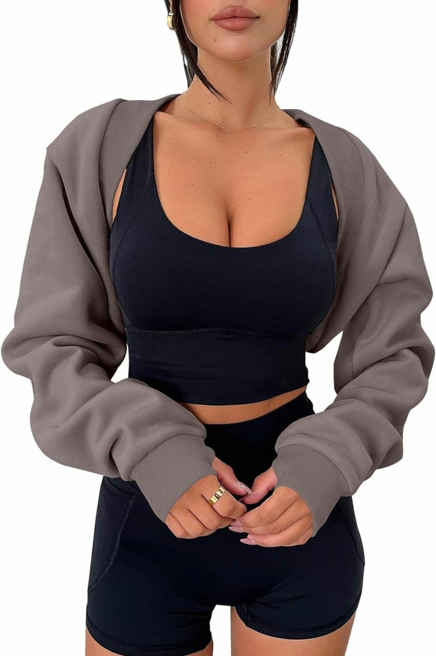 Sweaters | Zwurew Zwurew Women'S Bolero Sweater Shrugs Y2K Open Front Workout Sweatshirt Long Sleeve Crop Tops