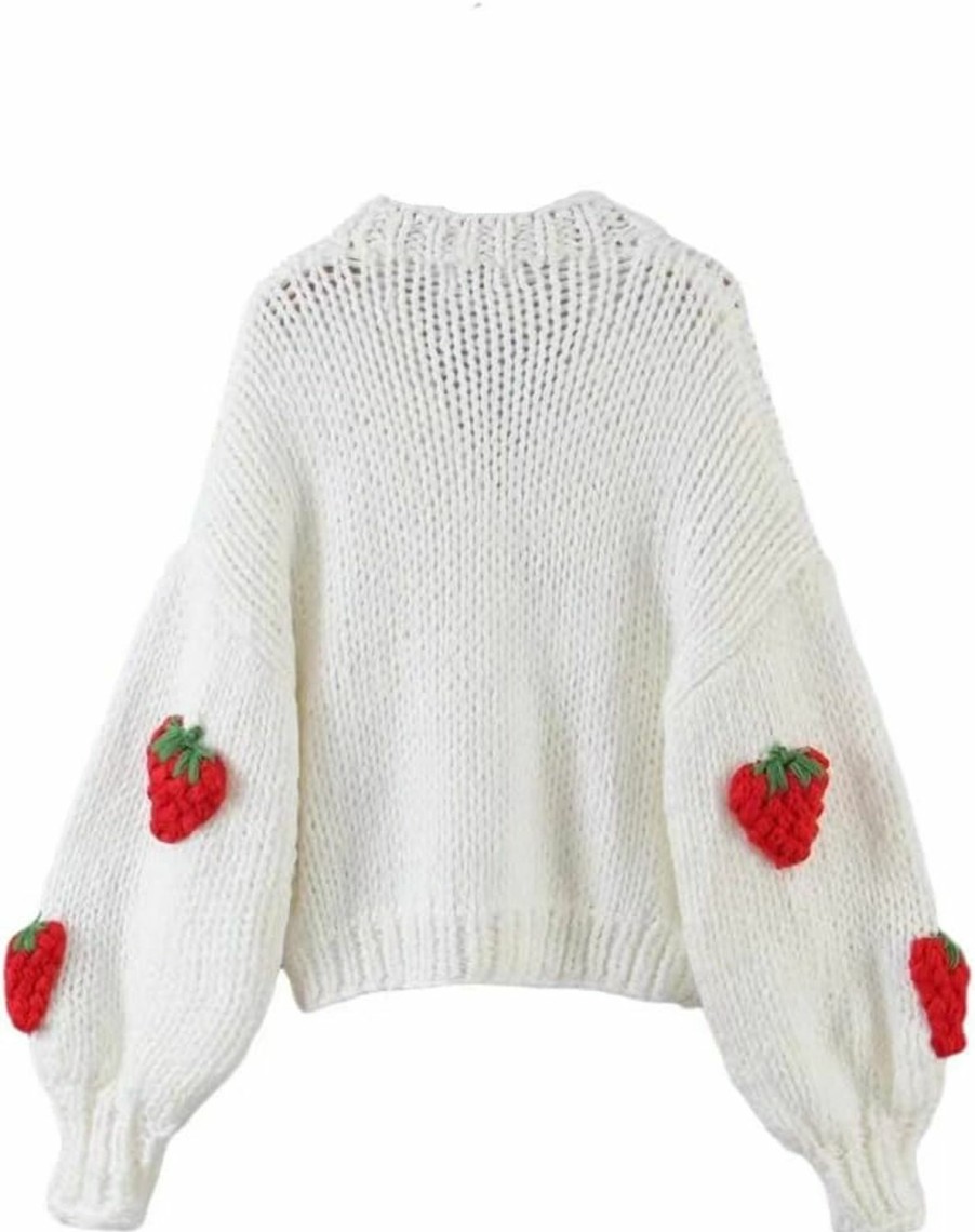 Sweaters | AISYBB Women'S Sweet Japanese Strawberry Embroidered Knit Cardigan Top Korean Retro Elegant Cute Kawaii Coat