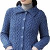 Sweaters | Aran Crafts Aran Crafts Women'S Irish Cable Knit Collared Button Cardigan (100% Merino Wool)