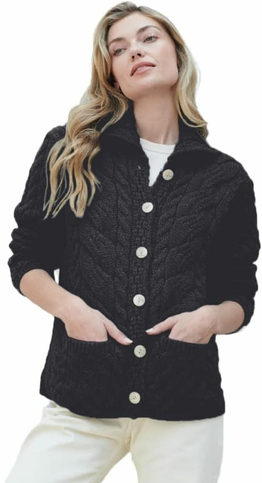 Sweaters | Aran Woollen Mills Ladies Buttoned Cabled Cardigan-L