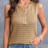 Sweaters | Langwyqu Langwyqu Womens Crochet Sleeveless Tank Tops Crewneck Hollow Out Cool Vest Lightweight Trendy Summer Blouse Shirts