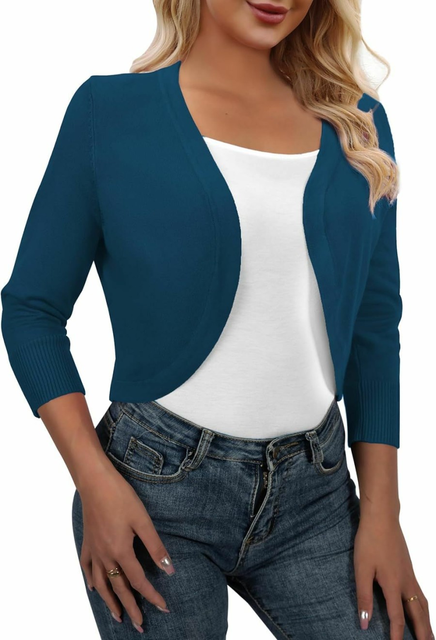 Sweaters | AAMILIFE Aamilife Women'S 3/4 Sleeve Cropped Cardigans Sweater Open Front Short Shrugs