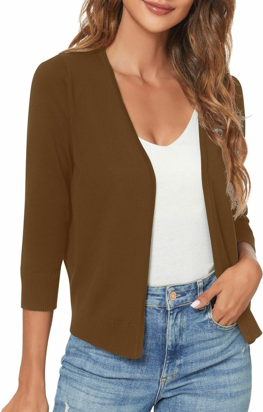 Sweaters | Urban CoCo Urban Coco Women'S 3/4 Sleeve Shrugs Open Front Cropped Sweater Cardigan