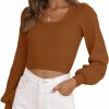 Sweaters | EVALESS Evaless Long Lantern Sleeve Sweaters For Women Trendy Scoop Neck Rib Knit Crop Tops Fall 2023 Lightweight Pullover Sweater