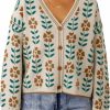 Sweaters | Saodimallsu Saodimallsu Womens Floral Print V Neck Cardigan Open Front Button Down Knit Sweater Long Sleeve Loose Fashion Tops