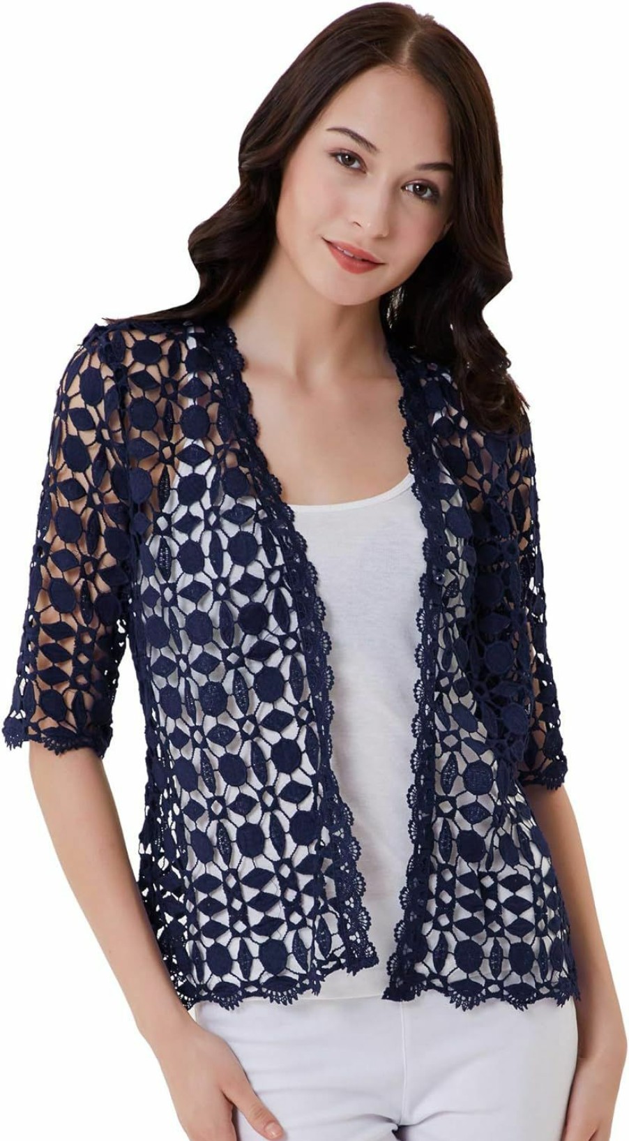 Sweaters | Belle Poque Belle Poque Women'S Lace Shrug Cardigan Half Sleeve Scalloped Trim Crochet Bolero Jacket