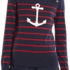 Sweaters | Nautica Nautica Women'S Voyage Long Sleeve 100% Cotton Striped Crewneck Sweater