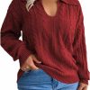 Sweaters | Allaruna Plus Size Sweaters For Women Polo V Neck Chunky Cable Knit Pullovers 1X-5X