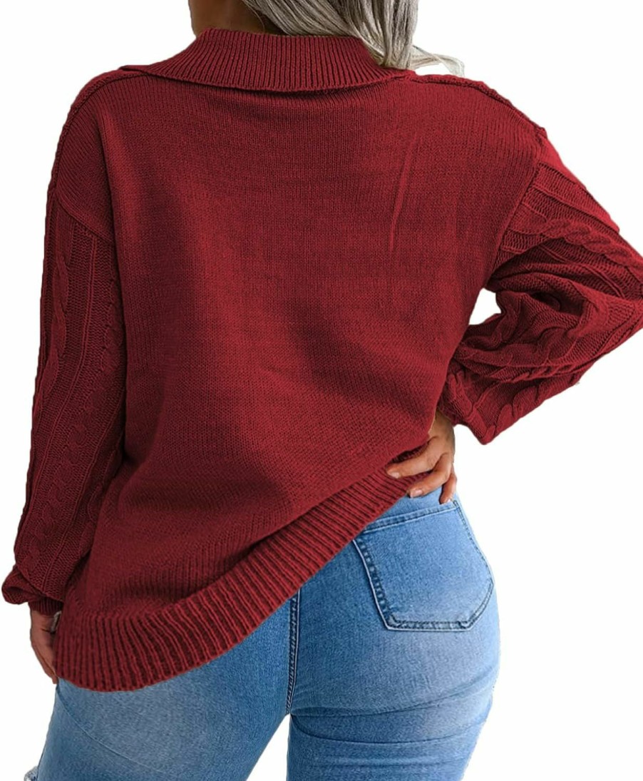 Sweaters | Allaruna Plus Size Sweaters For Women Polo V Neck Chunky Cable Knit Pullovers 1X-5X