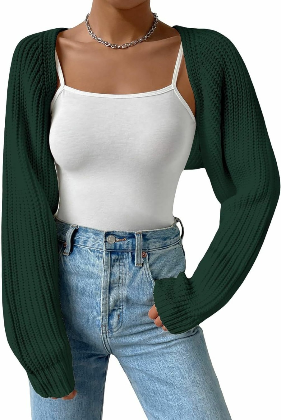 Sweaters | COZYEASE Cozyease Women'S Long Sleeve Open Front Crop Cardigan Sweater Drop Shoulder Knit Bolero Shrug