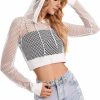 Sweaters | Verdusa Verdusa Women'S Sexy Long Sleeve Fishnet Pullover Hooded See Through Mesh Crop Top