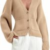 Sweaters | Saodimallsu Saodimallsu Womens Deep V Neck Cardigan Sweaters Open Front Button Down Long Sleeve Cropped Knit Coats With Pockets