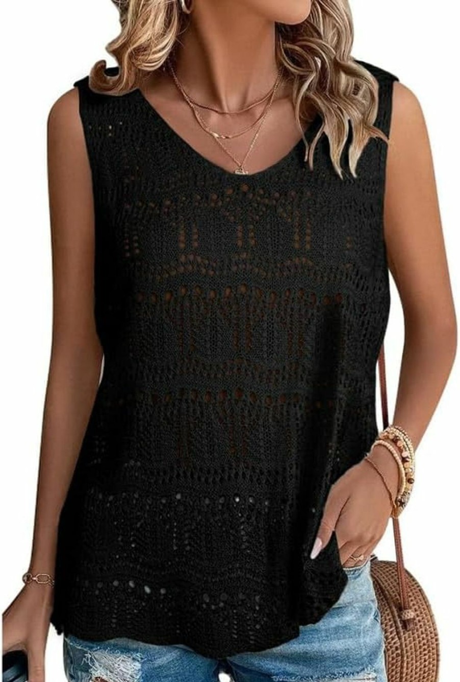 Sweaters | SHEWIN Shewin Womens Summer Tank Top For Women 2024 Trendy V Neck Crochet Sleeveless Shirts Sweater Vest