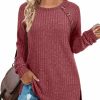 Sweaters | Bofell Bofell Long Sleeve Shirts For Women Crew Neck Casual Tunic Tops Button Decor Side Split