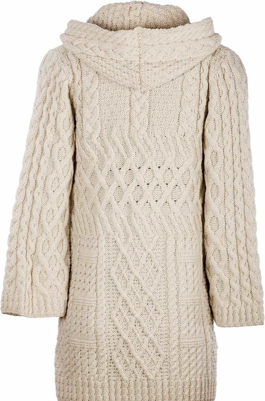 Sweaters | Aran Woollen Mills Ladies - Merino Wool - Irish Knit - Buttons Long Cardigan For Women With Hood And Front Pockets Made In Ireland