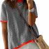 Sweaters | NARURAL Womens Spring/Summer Short Sleeve Striped Sweaters Lightweight Cotton Shirt Crew Neck Color Block Sweater Tops