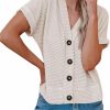 Sweaters | Pepochic Womens V Neck Waffle Knit Button Cardigan Henley Tee Shirts Short Bat Sleeve Tops Rolled Sleeve Casual Loose Soild Flowy