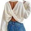 Sweaters | GORGLITTER Gorglitter Women'S Open Tie Back Crop Sweater Top Mock Neck Cut Out Long Sleeve Drop Shoulder Pullover