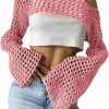 Sweaters | Bnigung Women'S Mesh Crochet Crop Tops Shrugs Sexy Y2K Hollow Out Cropped Knit Sweater See Through Bikini Cover Ups