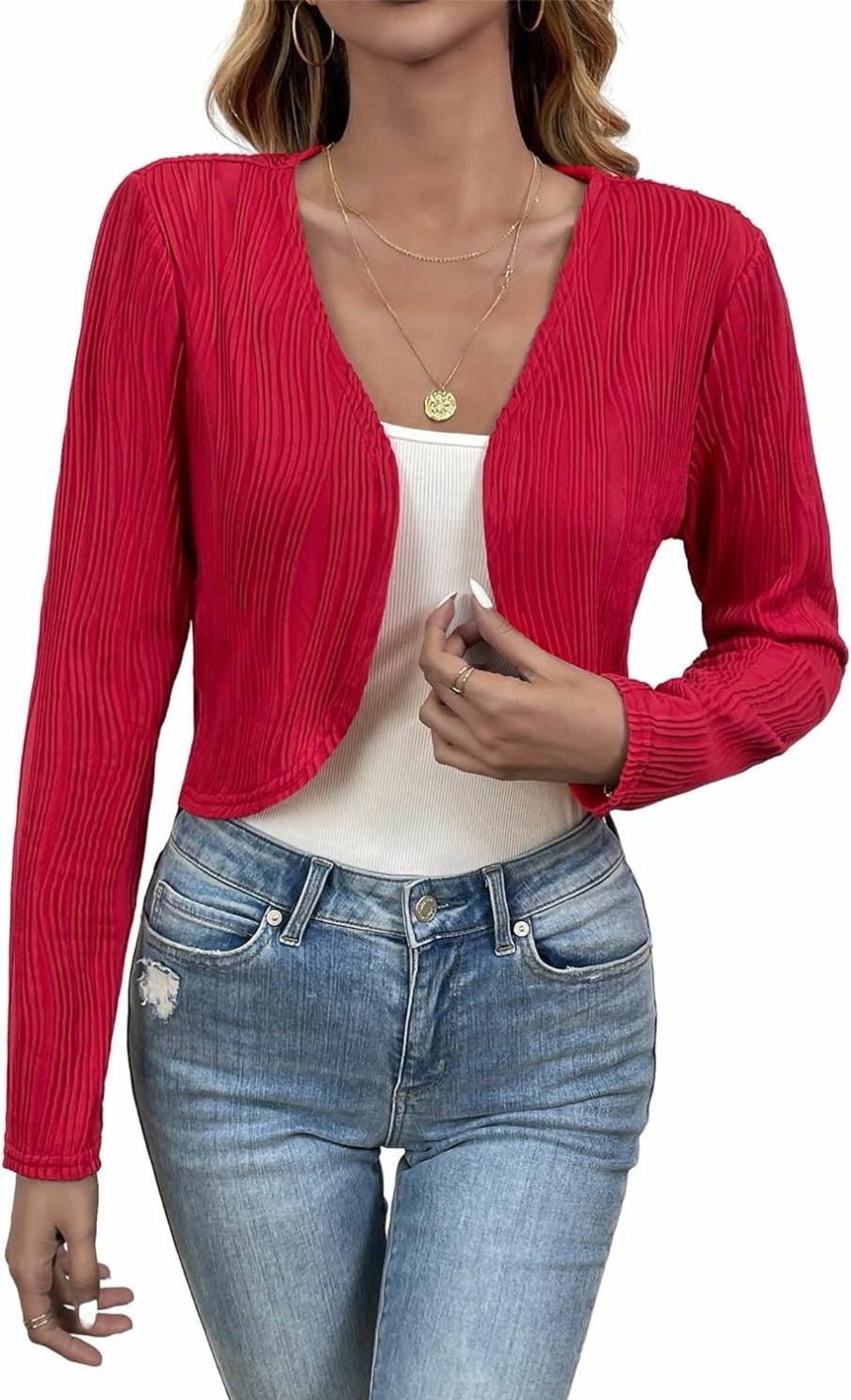 Sweaters | ZAFUL Zaful Women'S Long Sleeve Ribbed Cropped Cardigan Sweaters Open Front Bolero Short Shrugs S-Xxl