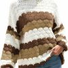 Sweaters | ZAFUL Zaful Women'S Crewneck Long Sleeve Striped Color Block Loose Cable Knit Pullover Sweaters