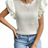 Sweaters | Verdusa Verdusa Women'S Ruffle Butterfly Sleeve Round Neck Knitted Sweater Pullover Top Beige M