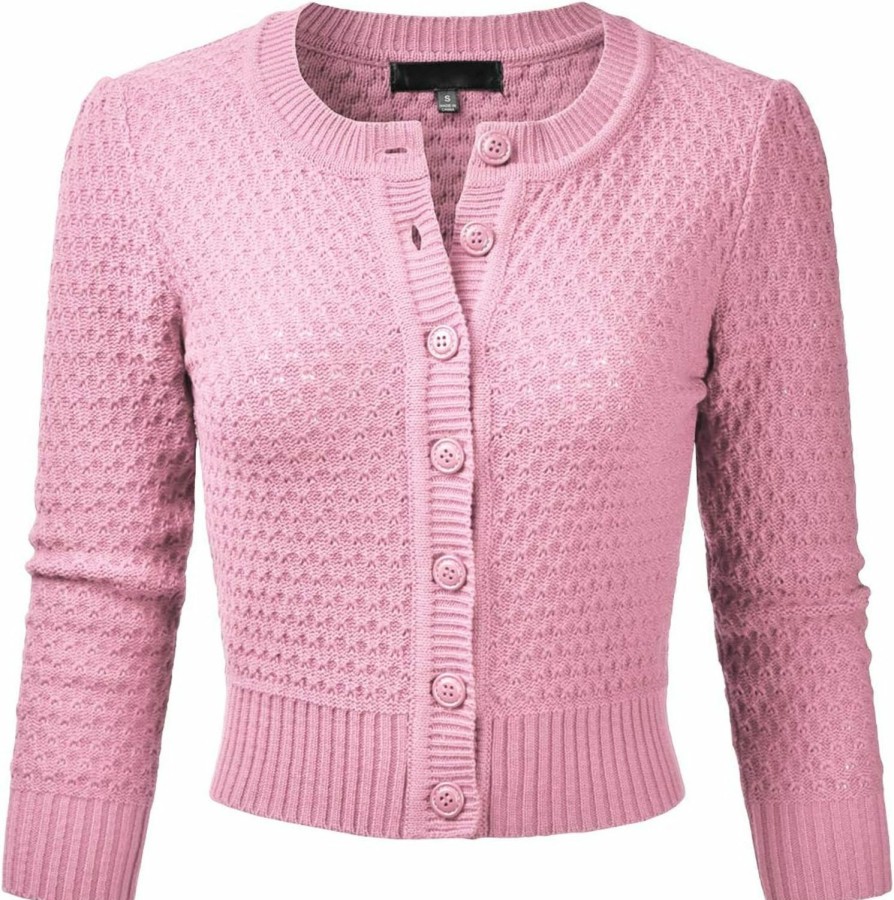 Sweaters | EIMIN Eimin Women'S Crewneck Button Down 3/4 Sleeve Cropped Cardigan Sweater (S-3Xl)