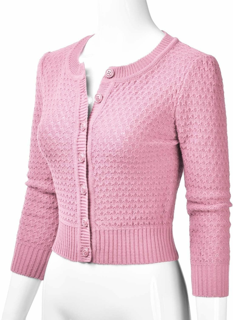 Sweaters | EIMIN Eimin Women'S Crewneck Button Down 3/4 Sleeve Cropped Cardigan Sweater (S-3Xl)