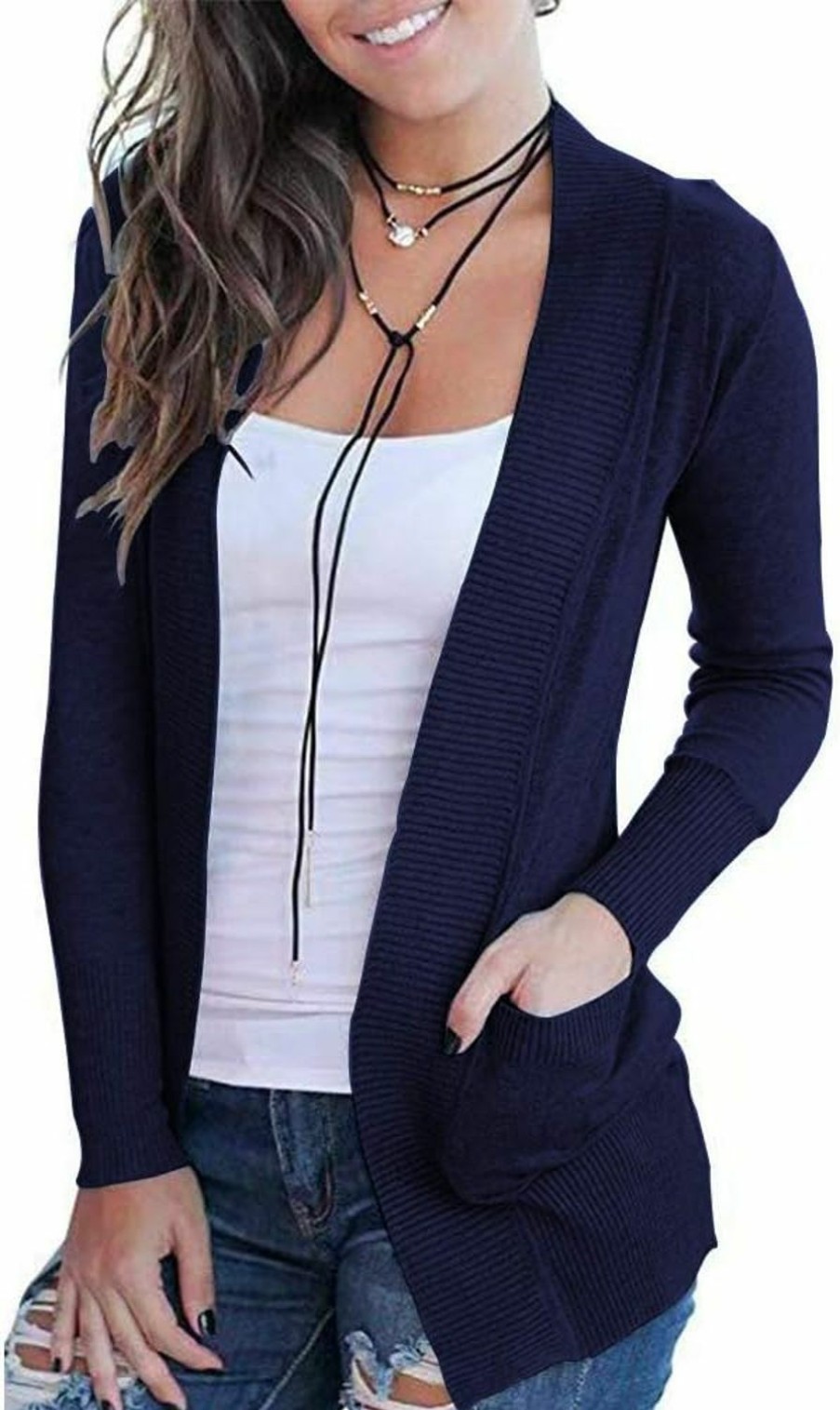 Sweaters | VOIANLIMO Voianlimo Women'S Open Front Casual Long Sleeve Knit Classic Sweaters Cardigan With Pockets