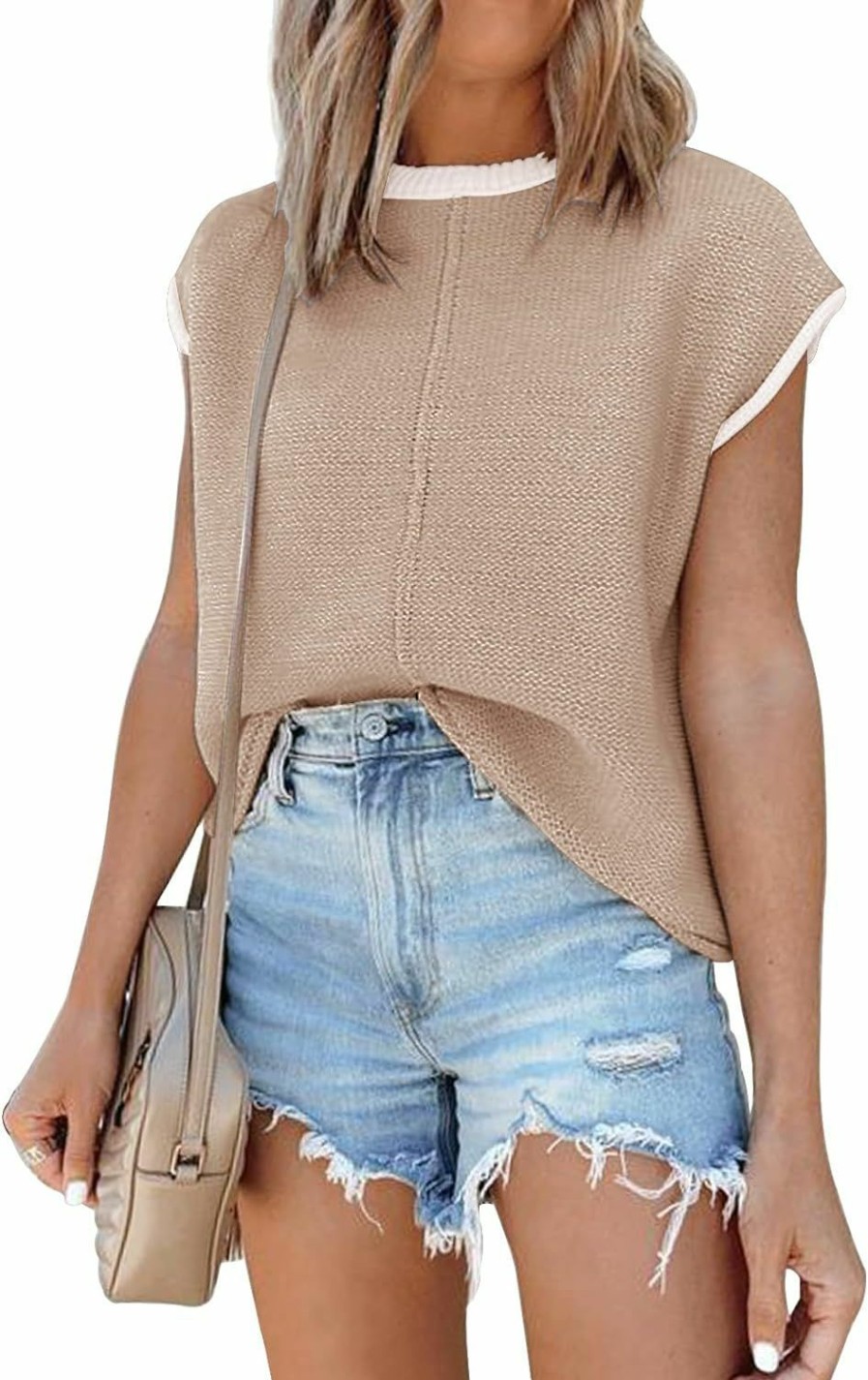 Sweaters | Disamer Womens Summer Cap Sleeve Tops Sleeveless Sweater Vest Casual Loose Fit Striped Knit Lightweight Pullover Top