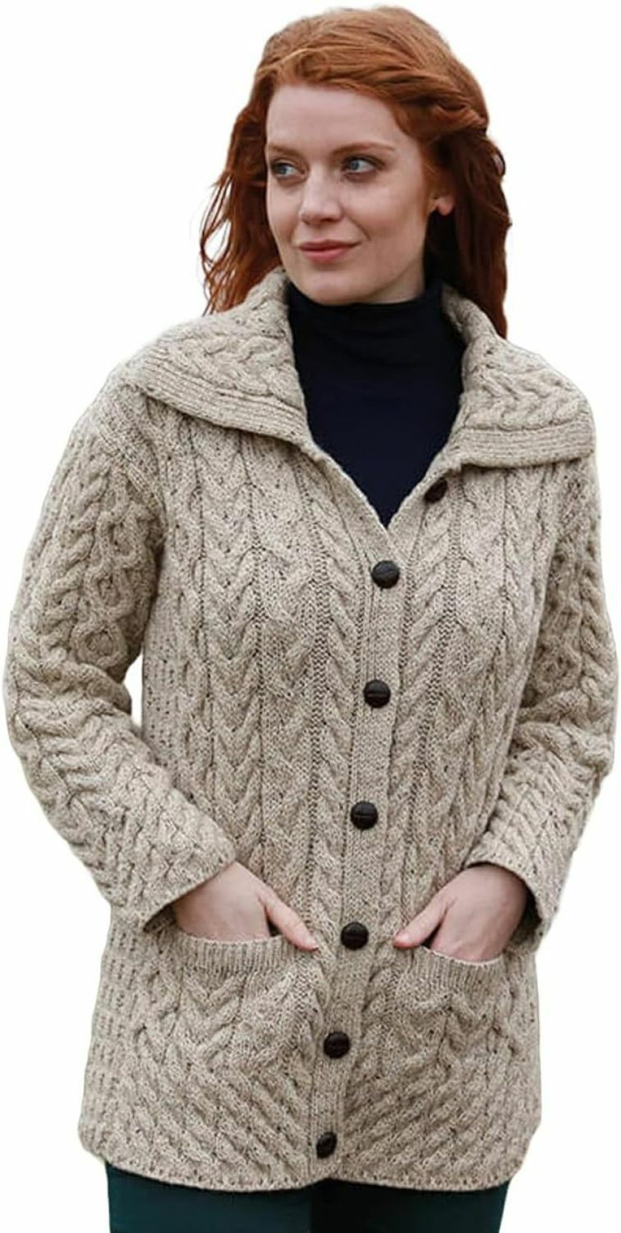 Sweaters | Aran Woollen Mills Irish Aran Knit Cardigan For Women 100% Pure New Wool Long Sweater Made In Ireland