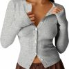 Sweaters | KIGRAD Womens Open Front Button Up Cropped Cardigan Ribbed Knit Long Sleeve Shirt Casual Solid Crop Top Cardigan Sweater