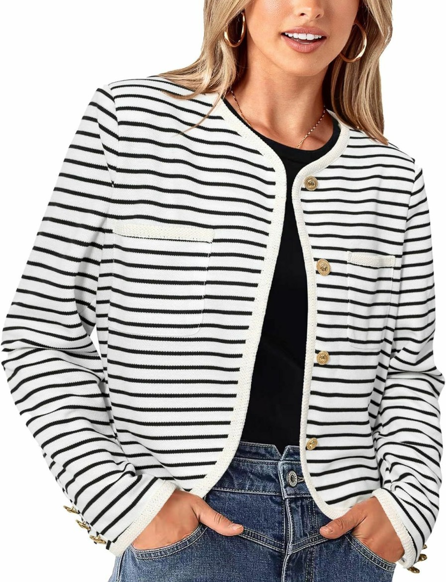 Sweaters | PRETTYGARDEN Prettygarden Women'S Striped Cardigan Jacket Casual Long Sleeve Knit Button Down Shirts Fall Winter Outerwear