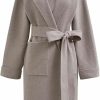 Sweaters | CHICWISH Chicwish Women'S Open Front Cardigan Long Sleeve Notch Lapel Belted Longline Coatigan Ribbed Knit Coat With Pockets