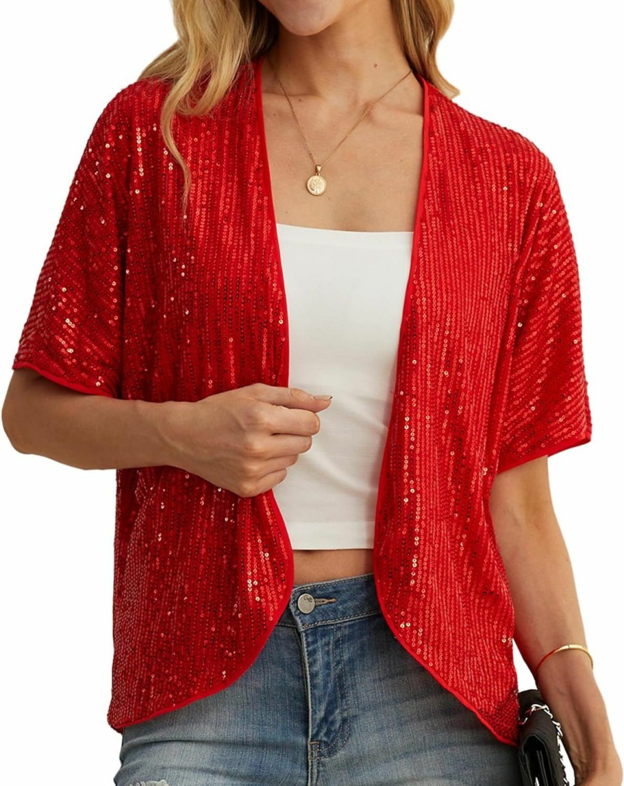 Sweaters | QIXING Women'S Sequin Sparkle Lightweight Cardigan Casual Party Clubwear Cover Up Glitter Sequin Cardigan