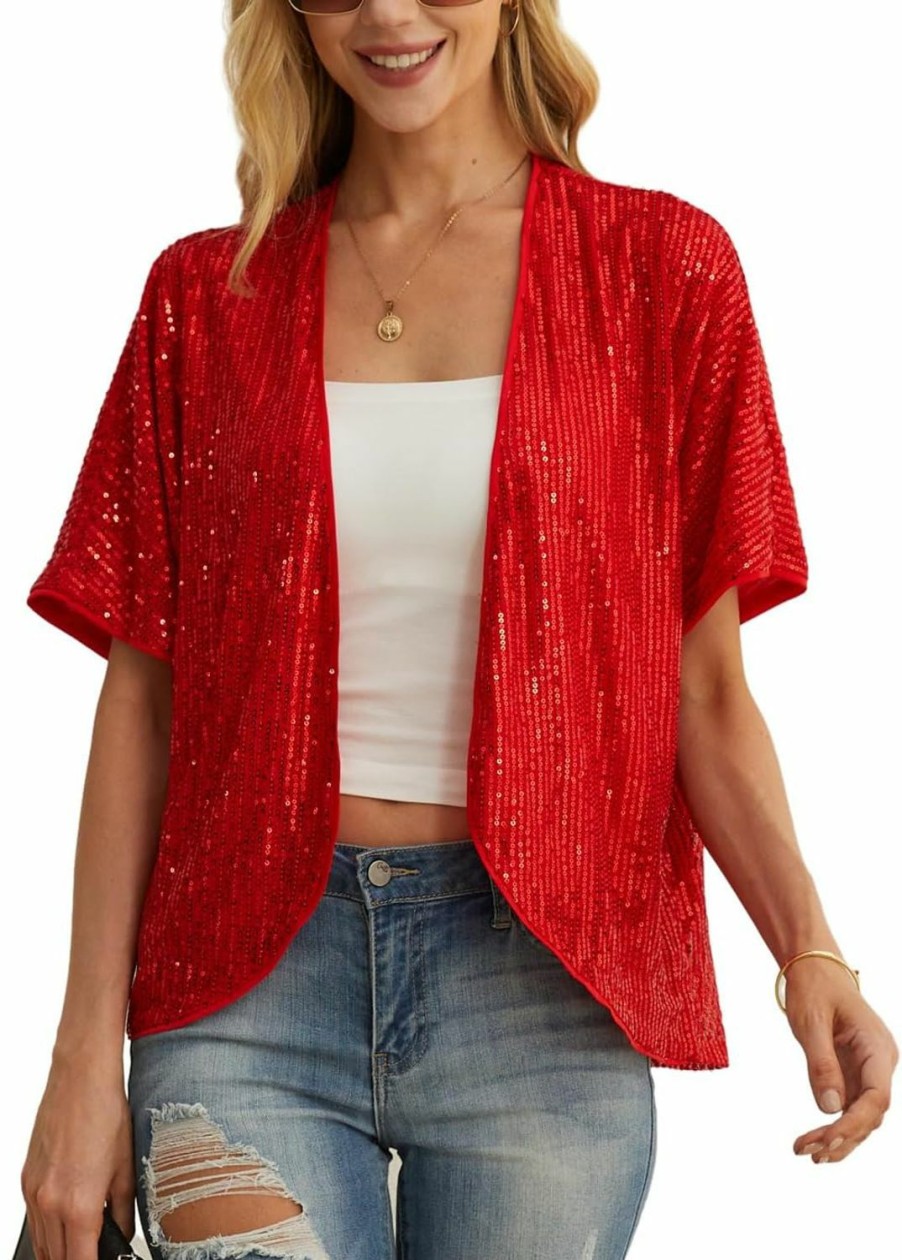 Sweaters | QIXING Women'S Sequin Sparkle Lightweight Cardigan Casual Party Clubwear Cover Up Glitter Sequin Cardigan